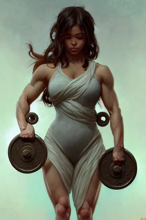 Image similar to anthro pig lifting weights, dim dingy gym, dynamic pose, fantasy, intricate, elegant, highly detailed, digital painting, artstation, concept art, matte, sharp focus, illustration, art by artgerm and greg rutkowski and alphonse mucha