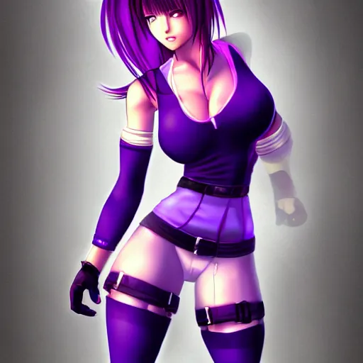 Image similar to full body shot of tifa lockhart with purple hair, concept art trending on artstation