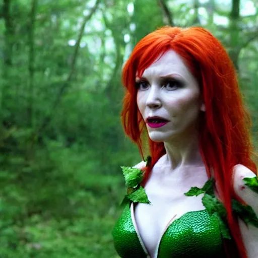 Prompt: elizabeth kucinich as poison ivy, cinematic still shot,