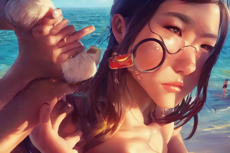 Image similar to fun in the sun, made by Stanley Artgerm Lau, WLOP, Rossdraws, ArtStation, CGSociety, concept art, cgsociety, octane render, trending on artstation, artstationHD, artstationHQ, unreal engine, 4k, 8k,