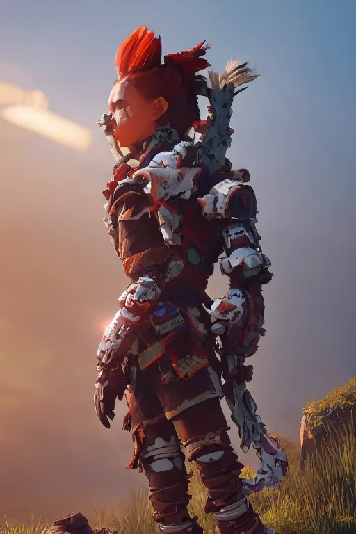 Image similar to combination suit armor aloy horizon forbidden west horizon zero dawn robot ninja mask helmet backpack tribal, aesthetic octane render, 8 k hd resolution, by ilya kuvshinov and cushart krentz and gilleard james radiating a glowing aura cgi rtx 2 0 2 2