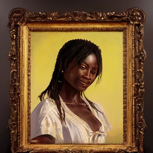 Image similar to portrait of a cameroonian woman ( 3 5 ) from cameroon, an oil painting by ross tran and thomas kincade