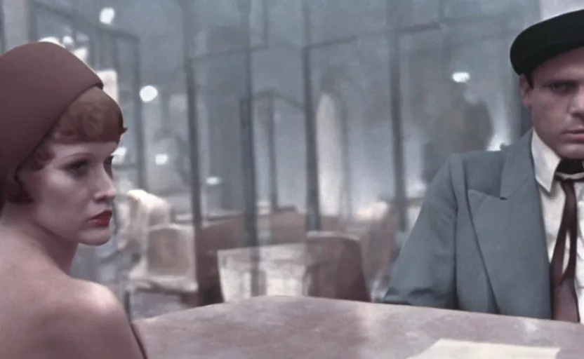 Image similar to a color still from the conformist ( 1 9 7 0 ), directed by bertolucci, sharp, very detailed, great quality,