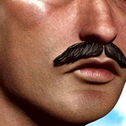 Image similar to a close up of mario's face ( live action, good high detailed face )