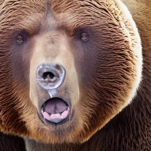 Prompt: a brown bear in dental treatment