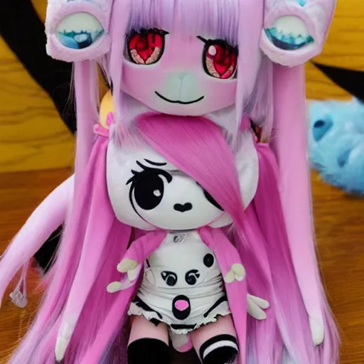 Image similar to cute fumo plush of a chibi spider girl, anime girl, kawaii monster girl