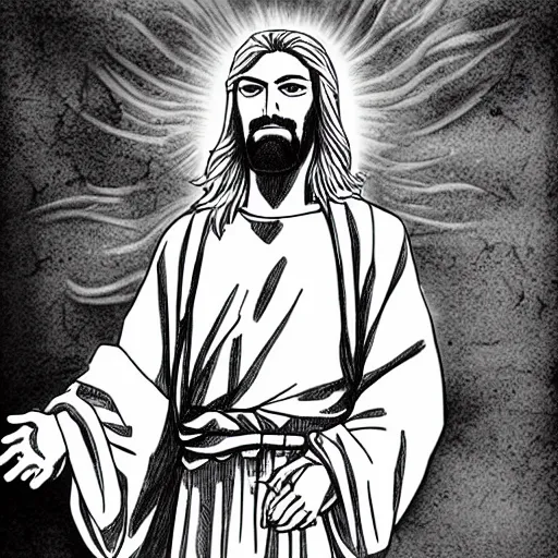 Prompt: manga drawing of jesus