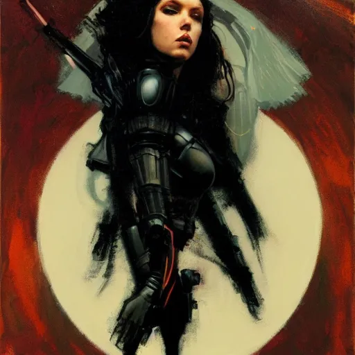 Image similar to jesus as black widow, intricate, elegant, highly detailed, greg manchess, mucha, liepke, ruan jia, jeffrey catherine jones, ridley scott