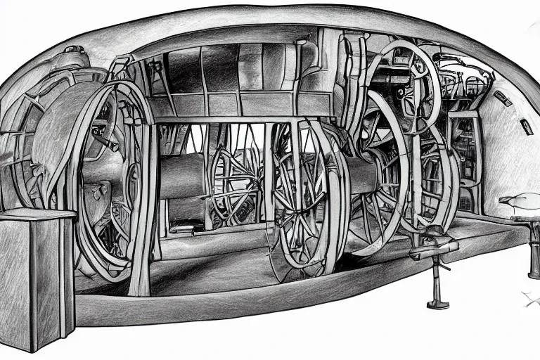 Prompt: sketch of a time machine, detailed, labeled