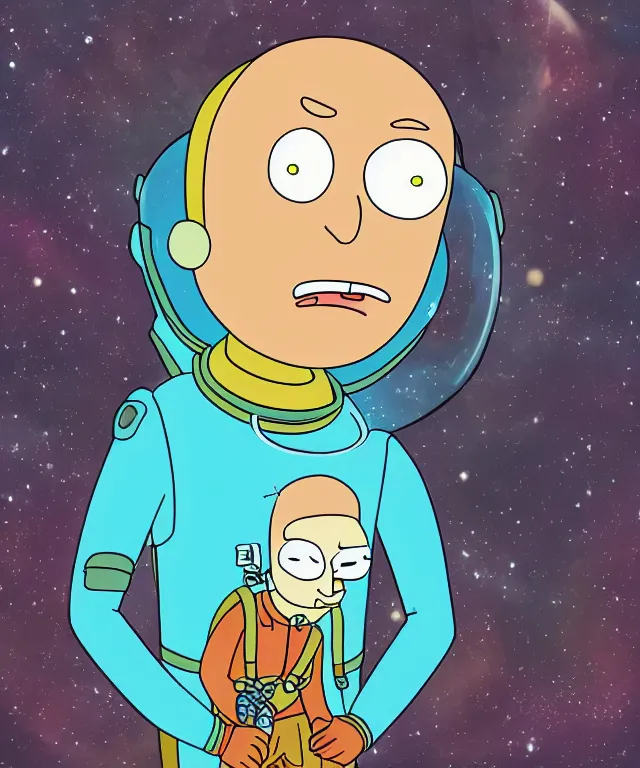 Prompt: portrait of yuri gagarin as rick from rick and morty, 2 d cartoon, spacesuit