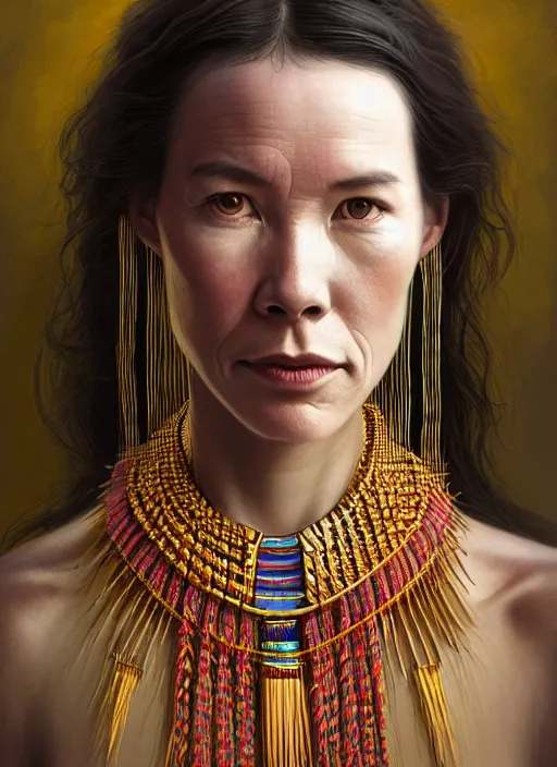 Image similar to portrait of catriona balfe ( outlander ) as a kayan tribe woman with gold neck rings, hyper detailed ultra sharp trending on artstation, colorful, psychedelic, ornate, intricate, digital painting, concept art, smooth, sharp focus, illustration, art by artgerm and greg rutkowski and h. r. giger, 8 k