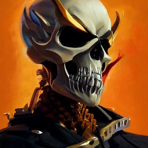 Image similar to greg manchess portrait painting of ghost rider as overwatch character, medium shot, asymmetrical, profile picture, organic painting, sunny day, matte painting, bold shapes, hard edges, street art, trending on artstation, by huang guangjian and gil elvgren and sachin teng