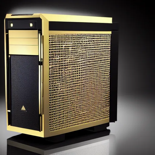 Image similar to a beautiful photo of a golden PC case, ultra realistic details, 8k