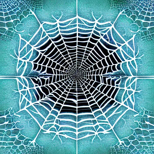 Prompt: “ shimmering spider webs in intricate fractal designs ”