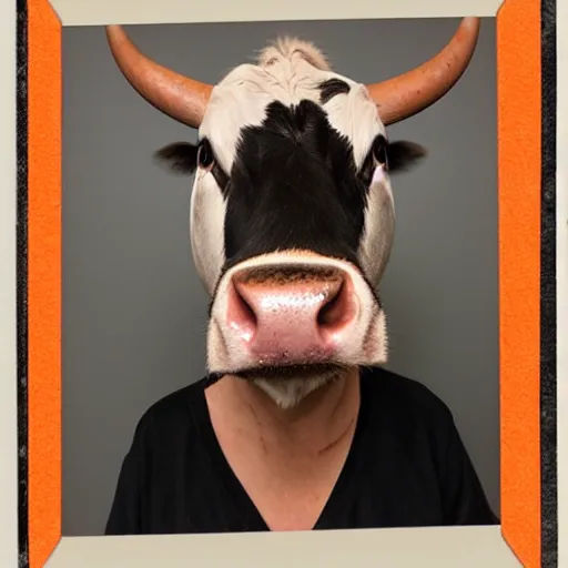 Image similar to mugshot of a cow dressed as an inmate