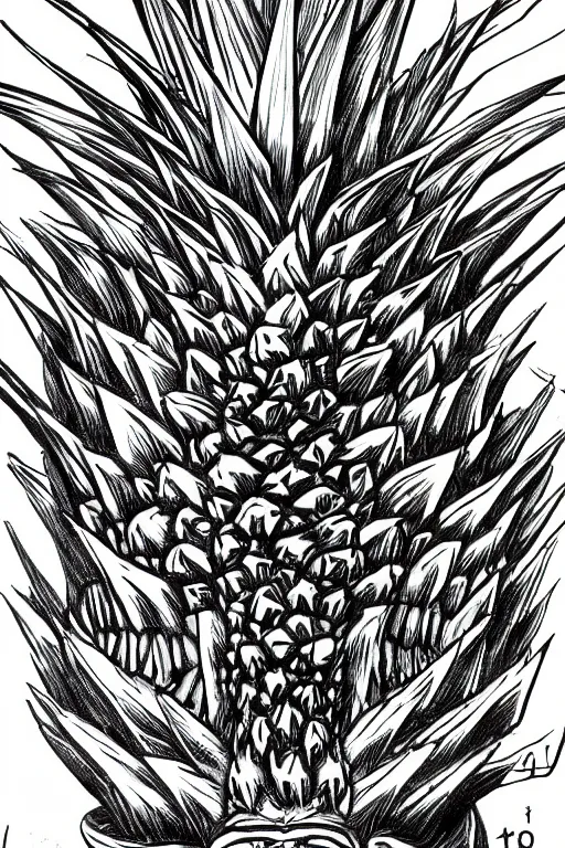 Prompt: pinapple humanoid figure monster, symmetrical, highly detailed, digital art, sharp focus, trending on art station, kentaro miura manga art style