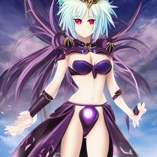 Prompt: a new unique goddess anime character in armor high res, beautiful, dark