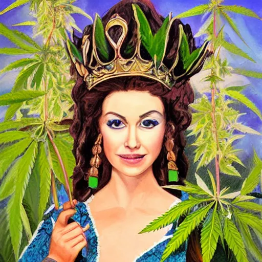 Prompt: painting of the princess of cannabis,