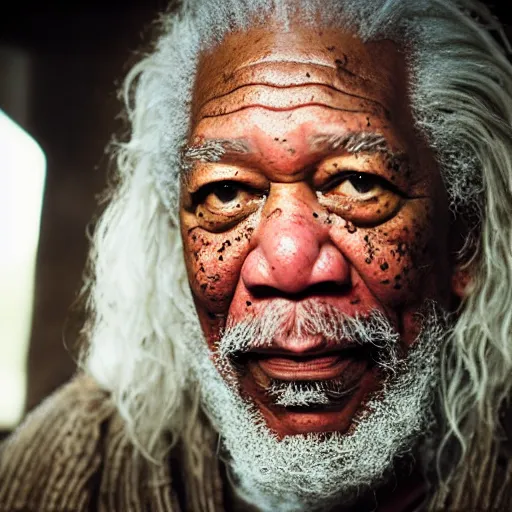 Image similar to morgan freeman starring as gandalf in lord of the rings, videogame still, portrait, 4 0 mm lens, shallow depth of field, close up, split lighting, cinematic