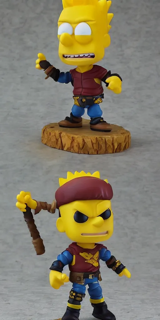 Prompt: collectable mercenary bart simpson fantasy statue, d & d, pathfinder nendoroid, funko pop, resin statue, artstation, pinterest, etsy, detailed product photo, 3 / 4 pose