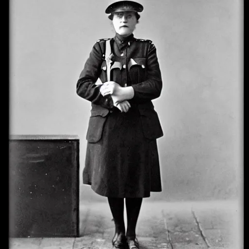 Prompt: member of the women's police service. photographed in england, 1 9 1 6