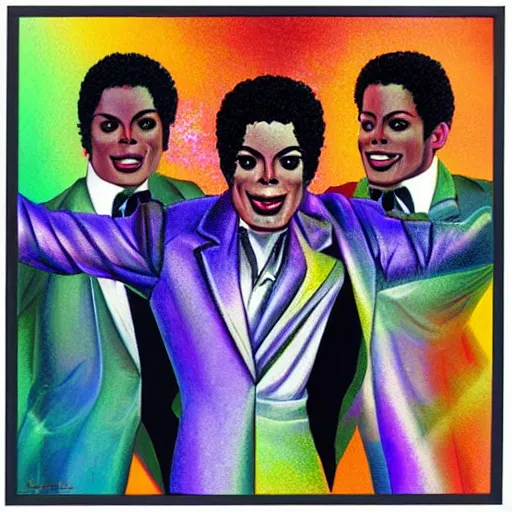 Image similar to holographic triptych depicting the emancipation of michael jackson