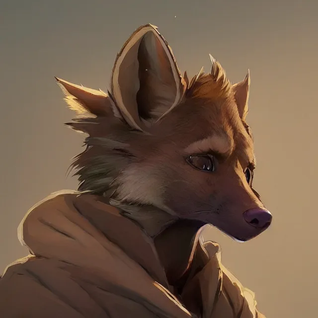 Image similar to a beautiful painting of a handsome male anthropomorph brown hyena furry fursona wearing a hoodie. character design by cory loftis, fenghua zhong, ryohei hase, ismail inceoglu and ruan jia. artstation, volumetric light, detailed, photorealistic, rendered in octane