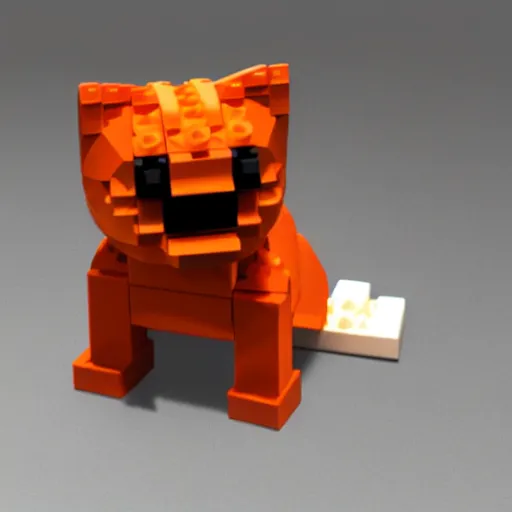 Prompt: 3 d render of a lego mini build of a smiling orange cat