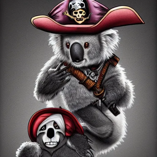 Prompt: koala wearing a pirate hat, highly detailed, smooth, artstation, comic inks, by nick bradshaw and arthur adams