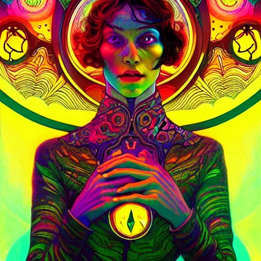 Prompt: An extremely psychedelic experience, colorful, surreal, dramatic lighting, cosmonaut, LSD, face, detailed, intricate, elegant, highly detailed, digital painting, art nouveau, tarot, artstation, concept art, smooth, sharp focus, illustration, art by Sam spratt, dan mumford, Artem Demura and alphonse mucha