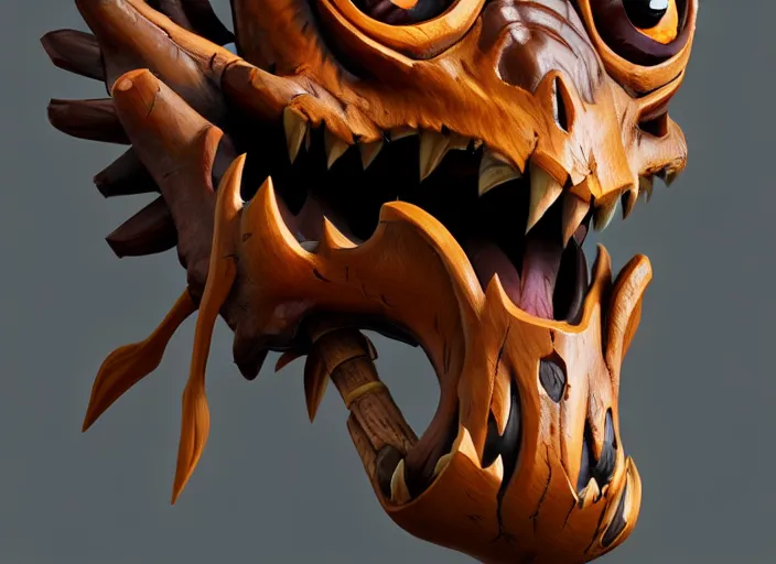 Image similar to brown wooden festeroot dragonskull treant head, stylized stl, 3 d render, activision blizzard style, hearthstone style, darksiders art style, greg rutkowski style