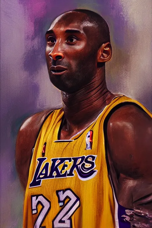 Prompt: kobe bryant, a portrait of kobe bryant, clear kobe bryant's face, muted pastel colors, soft lighting, atmospheric, cinematic, moody, in the style of jenni saville and krenz cushart, oil on canvas, 8 k