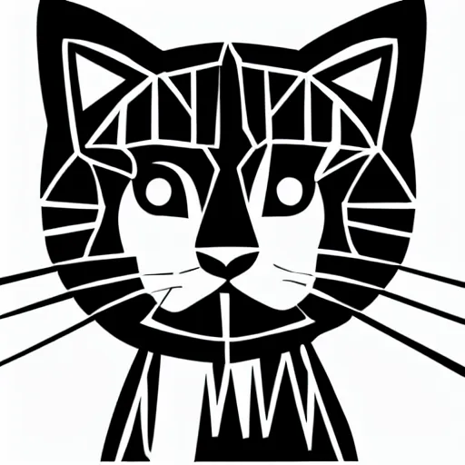 Prompt: geometric cat , black and white, white background , clipart