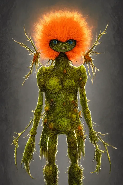 Prompt: a humanoid figure dandelion moss plant monster thistle armour, orange eyes, highly detailed, digital art, sharp focus, trending on art station, anime art style