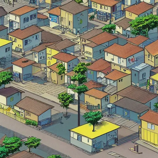 Image similar to japanese town, neighborhood, surreal neighborhood, street view, anime, modern neighborhood, japanese city, underground city, modern city, tokyo - esque town, 2 0 0 1 anime, cel - shading, compact buildings, sepia sunshine, yellow sunshine