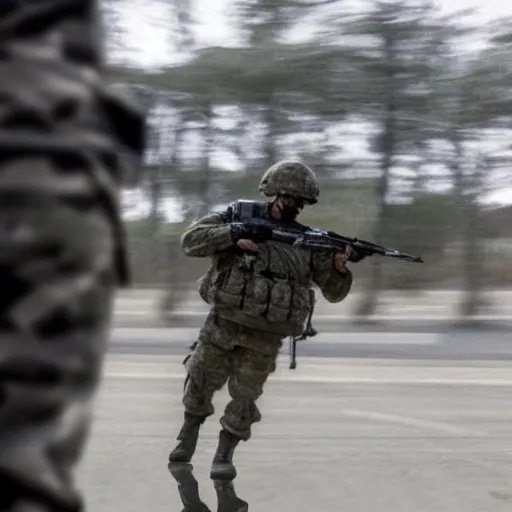 Prompt: reflection of a soldier on a bullet flying towards him