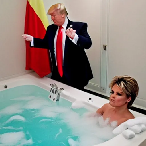 Image similar to donald trump and vladimir putin taking a bubble bath together