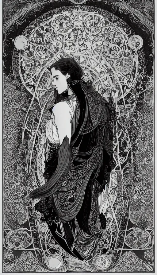 Image similar to a black and white ink fine ink drawing of athief, from of thrones, fibonacci, sweat drops, intricate fashion clothing, insane, intricate, highly detailed, surrealistic, digital painting, artstation, concept art, smooth, sharp focus, illustration, unreal engine 5, 8 k, art by alphonse mucha and travis charest