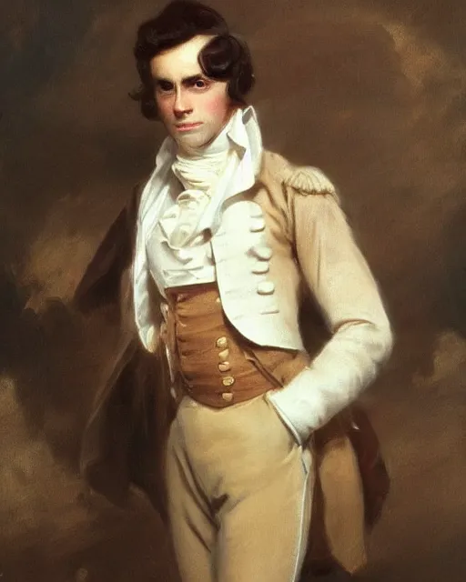 Image similar to cute brown burmese cat with serious expression wearing regency era menswear in navy and white, thomas lawrence, greg rutkowski