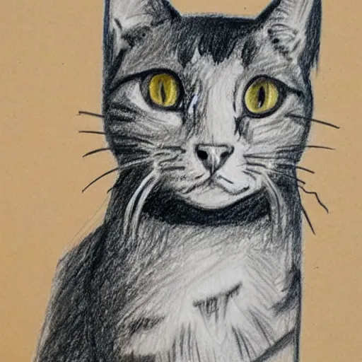 Prompt: crayon drawing of a cat