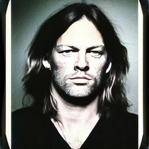 Image similar to Mugshot Portrait of David Gilmour, taken in the 1970s, photo taken on a 1970s polaroid camera, grainy, real life, hyperrealistic, ultra realistic, realistic, highly detailed, epic, HD quality, 8k resolution, body and headshot, film still, front facing, front view, headshot and bodyshot, detailed face, very detailed face