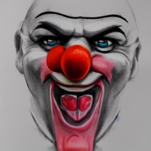 Prompt: closeup sketch of an angry clown's face