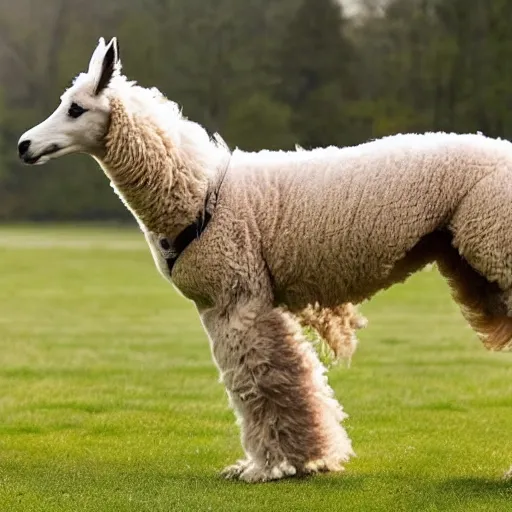 Image similar to photo of a hybrid between a borzoi and an alpaca