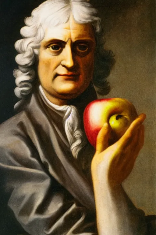 Image similar to isaac newton holding an apple, collage