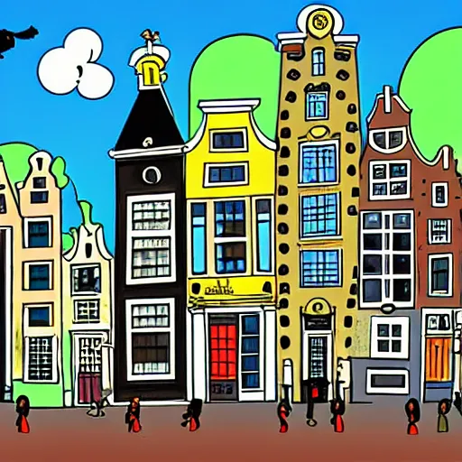 Image similar to amsterdam in the style of herge
