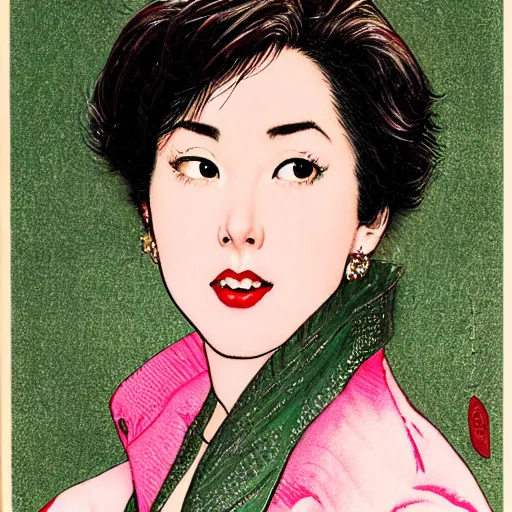 Prompt: Miki Matsubara portrait, art by Norman Rockwell