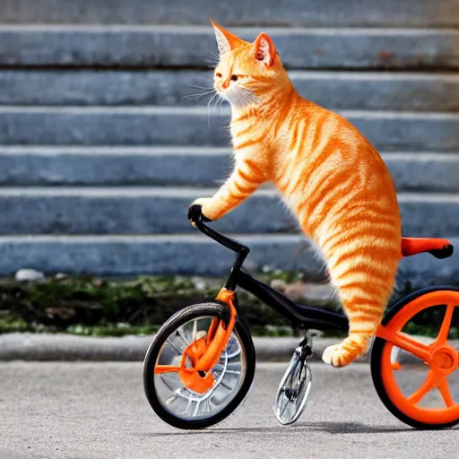 Image similar to orange tabby cat riding a unicycle