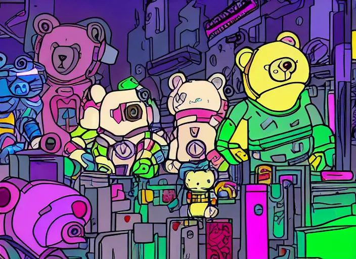 Prompt: cyberpunk care bears