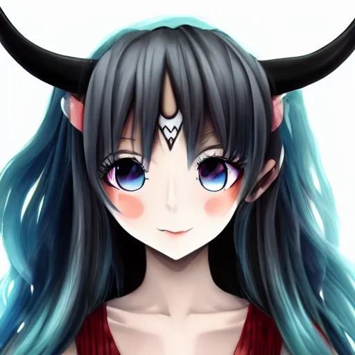 Prompt: anime monster girl, anime art, portrait, 4 k, horns, dark hair