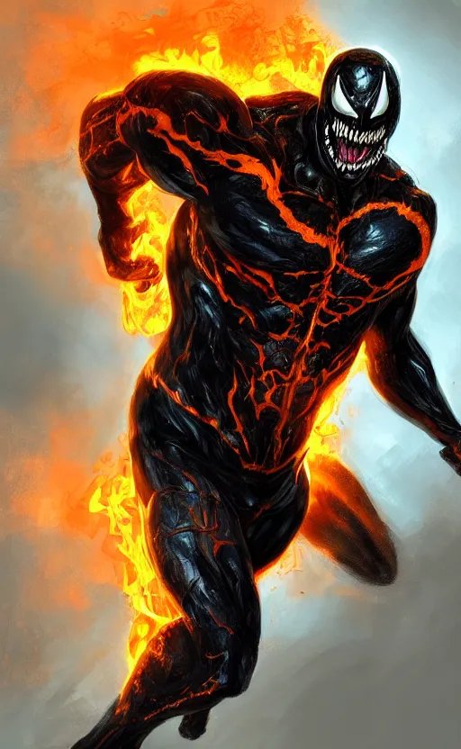 Image similar to venom as ghost rider, dynamic lighting, photorealistic fantasy concept art, trending on art station, stunning visuals, terrifying, creative, cinematic